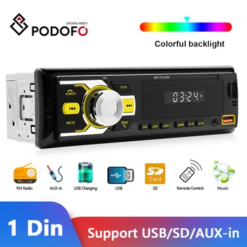 Podofo 1 DIN Auto 12V Radio Stereo Digital Audio Bluetooth Music MP3 Player USB/SD/AUX-IN TF Card In-Dash APP Mobil Locație