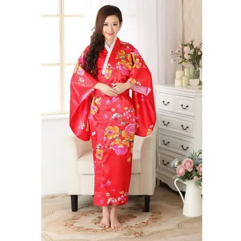 Promovarea Roșie Femei Sexy din Satin Kimono Haori Japonez Vintage Original Rochie de Seara de Performanță Costum de O Mărime H0023