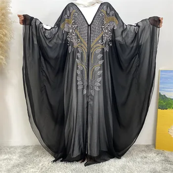 Ramadan Sifon Deschis Kimono Abaya Rugăciune Haine Diamante Femei Kaftans Arabă Turcia Islamice Musulmane Rochie Femme Musulmane