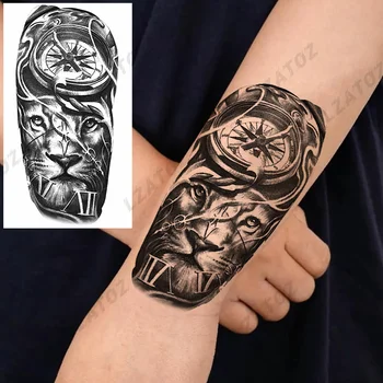 Realist Busola Tigru Tatuaje Temporare Pentru Bărbați Adulți Șarpe Craniu Leu Flori Autocolant Tatuaj Fals DIY de Mână Lavabil Tatuaje