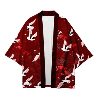 Red Crane de Imprimare Vrac Japoneză Cardigan Femei Bărbați Harajuku Kimono Cosplay Bluze Bluza Yukata Îmbrăcăminte kimono pentru femei