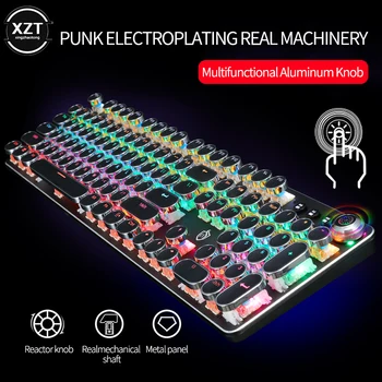 Retro Punk Tastatură Mecanică Gamer Tastatura Tastatura Iluminata Punk keycap 104 Taste USB cu Fir Tastaturi Jocuri RGB cu iluminare din spate Pentru