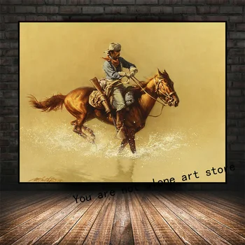 Retro Western Cowboy, Indieni Vânătoare de Bizoni Postere de Arta Panza Pictura Perete Imprimă Imaginile pentru Camera de zi Decor Acasă Cuadros