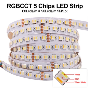 RGB CCT 5 Culori In 1 Cip LED Bandă 12V DC 24V SMD 5050 30 60 96 Led-uri/M IP21 IP65 Impermeabil Flexibil Panglică Bandă Funie de Lumină