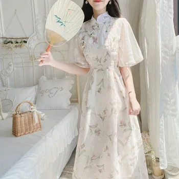 Rochie tradițională Chineză Cheongsam 2023 Modificat Qipao Chi-pao Rochie cu Double-breasted Guler de Îmbrăcăminte pentru Femei