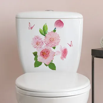 Romantic de Flori Roz Fluture Toaletă Autocolant, Baie pentru Copii, Decor Acasă, Autocolante de Perete, Auto-adeziv