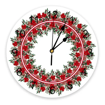 Roșu Poinsettia Crăciun Ceas De Perete Bucătărie Mare Și Modernă, Mese Rotunde Ceasuri De Perete Dormitor Tăcut Agățat Ceas