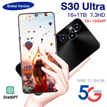 S30 Ultra Telefoane Mobile 7.3 HD Ecran SmartPhone Original 16G+1T 5G Dual Sim Celulares Android Deblocat 108MP 8000mAh Telefon Mobil