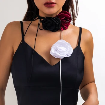 Salircon Romantic Big Rose Flori Cravată Elegant Reglabil Mult Coarda Lanț Clavicula Colier Femei Gotic Y2K Bijuterii de Nunta