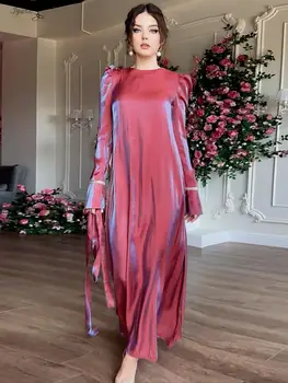 Satin Petrecere de Lux pentru Femei Rochie cu Centură Elegant a-line Moda Vestidos Flare Sleeve Est, Arabia Saudită, Dubai Primăvară Robe 2024 Noi