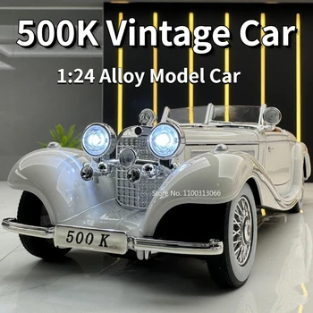 Scara 1/24 500K Vintage Model de Masina de Jucarie Diecasts Aliaj Masina Sport jucarie cu Sunet și Lumină Trage Înapoi Vehicule pentru Copii Cadouri
