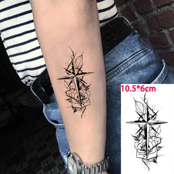 Schiță A Crescut Impermeabil Tatuaj Temporar Autocolant Busola Cruce Ancora Cârma Lună Fete Body Art Fals Tatuaj Flash Tatuaj Femei Bărbați