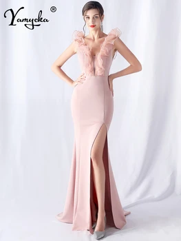 Sexy negru roz mesh maxi rochie de vara femei 2024 elegant de lux de nunta de petrecere doamnelor rochie lunga de bal rochii de seara vestidos