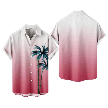 Simplu Copac de nucă de Cocos 3D Imprimate Hawaiian Camasi Pentru Barbati Haine Casual, Vacanta Barbati Bluze Streetwear Rever Bluza Buton Topuri