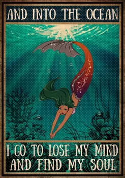 Sirena de Artă și În Ocean Tin Semne Sirena Decor Amuzant Hippie Poster pentru Acasă, Bar, Baie, Birou, Pub-uri, Club de Om