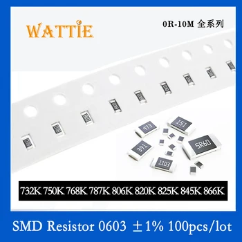 SMD Rezistor 0603 1% 732K 750K 768K 787K 806K 820K 825K 845K 866K 100BUC/lot chip rezistențe 1/10W 1.6 mm*0.8 mm