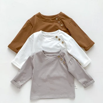 Stil coreean Primavara Toamna pentru Copii Haine Copilul Nou-născut Băieți Fete T-shirt cu Maneca Lunga de Bumbac Culoare Solidă tricou Pulover Topuri