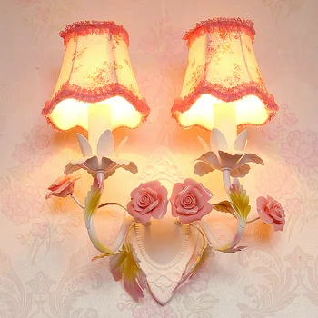Stil pastorală Sconces Perete Lampă coreene mireasa Tesatura sufragerie Fete Princess Rose flori de Lampă de Perete pentru Casa Lightiing