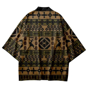Streetwear Mozaic Geometrice Imprimare Samurai Japonez Cardigan Chimono Tradițional Halat De Moda Femei Barbati Haori Sus Yukata