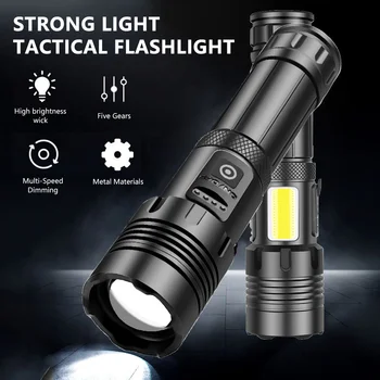 Super-Luminos XHP120 COB LED Lanterna Reincarcabila Tactice Lanterna cu Zoom Lanterna Impermeabil în aer liber Camping Drumetii Lampa
