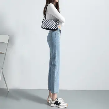 Talie inalta Blugi Femei Primavara Lumină Nouă Culoare Versatil, Elastic Slim Fit-coreean Ediție Simplu Picior Drept Pantaloni