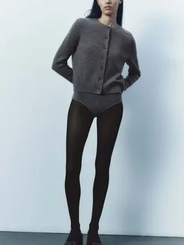 Toamna noua moda pentru femei casual all-meci gât rotund cu mâneci lungi tricotate cardigan pulover haina