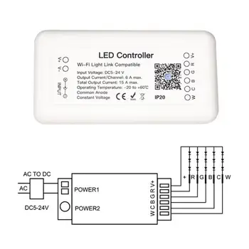 Tuya Smart LED Controler RGB+CCT Controller 6pini Banda de Lumina Controller DC12-24V Lucra Cu Alexa Asistent