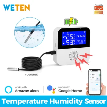 Tuya Wifi Inteligent de Temperatură Apă Senzor de Umiditate Interioară în aer liber congelator Termometru Higrometru Sonda Externa, Ecran LCD cu Alarma