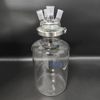 Un singur strat cilindric cu fundul plat deschide reactor de sticlă 10L,150mm flanșă,oțel Inoxidabil clip,4-oblic comun,la Mijlocul 34/45,Partea 24/40