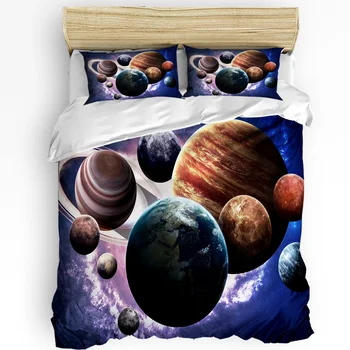 Univers, Galaxie, Planetă, lenjerie de Pat Set 3pcs Băieți Fete de Plapuma fata de Perna Copii Adulți husă de Pilotă Pat Dublu Set de Textile de Casa