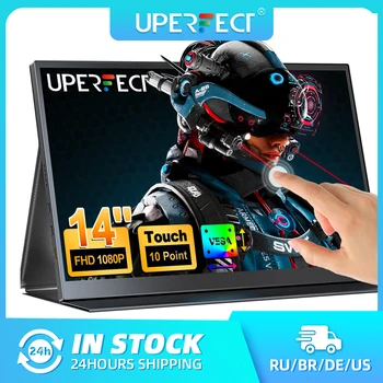 UPERFECT Touchscreen Monitor Portabil de 14 inch FHD 1080P cu USB-C, Mini HDMI Calculator HDR IPS Display Extern pentru Laptop PC, PS4
