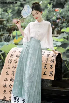 Vara Casual Stil Modern Hanfu Chineză Haine Orientale Rochii pentru Femei Hanfu Cămașă și Lung Față de Cal Fusta Hanfu Îmbunătățit