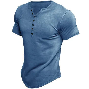 Vara Noi Trendyol Barbati Culoare Solidă Henry Tricouri Om Supradimensionate V Cu Guler Maneci Scurte T Shirt Topuri De Moda Tricou Homme