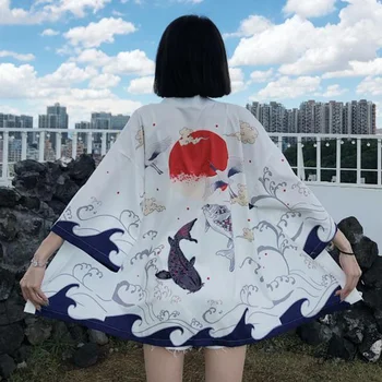 Vestimentația Tradițională japoneză Macara Crap Anime Rochie Kimono pentru Femei Samurai Haori Hombre Yukata Cardigan Barbati