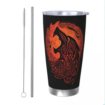Viking Valhalla Odin Fenrir lui Loki Fiul Izolate Pahar cu Paie Vid Cani de Cafea de Birou Masina Acasa Sticlă Cupe, 20 oz