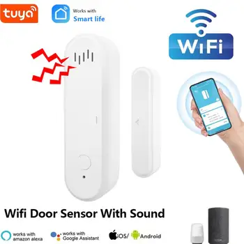 WiFi Tuya Geam Usa Senzor Inteligent Ușa Deschisă/Închisă Detectoare de Alarmă de Securitate Acasă Sistem de Independență Alertă Scena 80dB Sirena