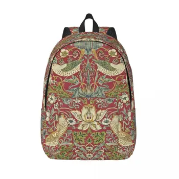 William Morris Capsuni Hoț Roșu De Călătorie Panza Rucsac Laptop Bookbag Floral Model Textil Colegiu Daypack Saci