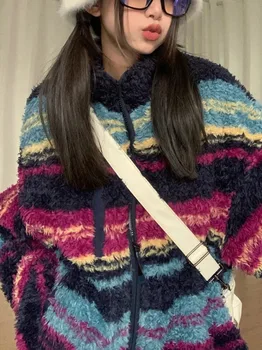 Y2k Dungi Colorate Streetwear Pentru Femei Jachete De Iarnă De Epocă Supradimensionate Uza Thicked Coreean Haina 2023 Ropa Mujer Harajuku Sus