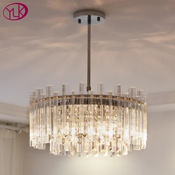 YOULAIKE Moderne candelabru de cristal pentru living de lux agățat corp de iluminat rotund crom decor acasă led lampă de cristal