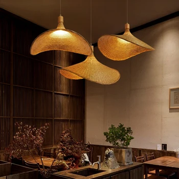 ZK50 Bambus Creative Meșteșug Abajur Decorativ Candelabru de Iluminat Interior Candelabru Pălărie de Paie Produse de Bambus Lampa E27